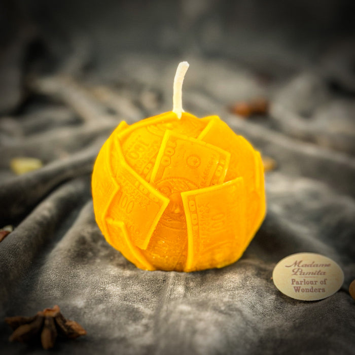 Beeswax Rolling in Dough Spell Candle - Luxury Wealth & Opulent Abundance